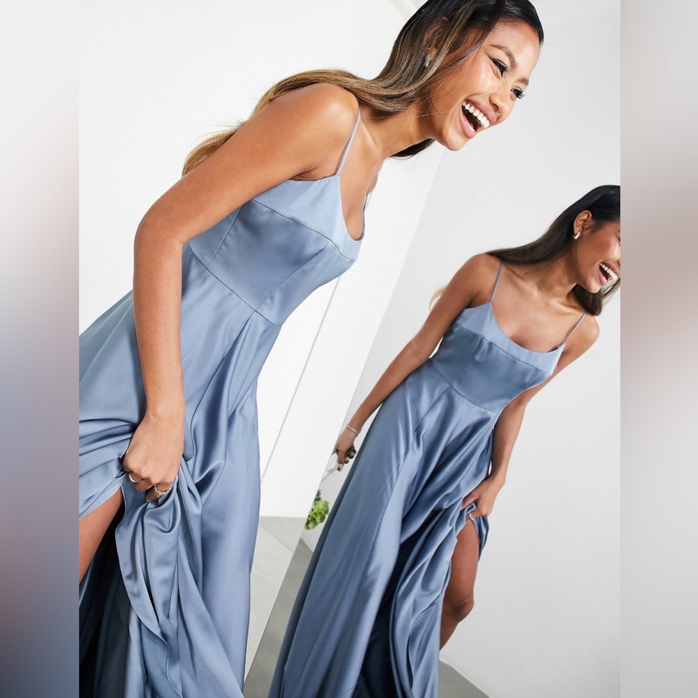 Satin Cami Maxi Dress - Dusty Blue